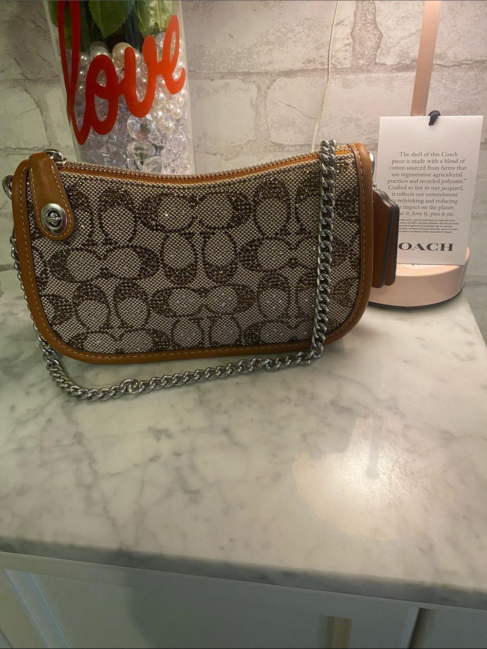 Coach swinger bag 20 with chain in Crystal signature jacquard shoulder bag